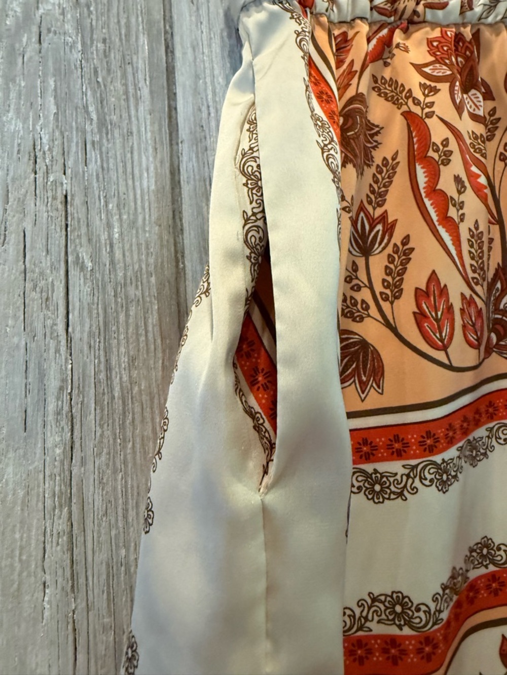 Rachel Zoe Cream Pants with Rust and Brown Floral Panels - Picture 6 of 8